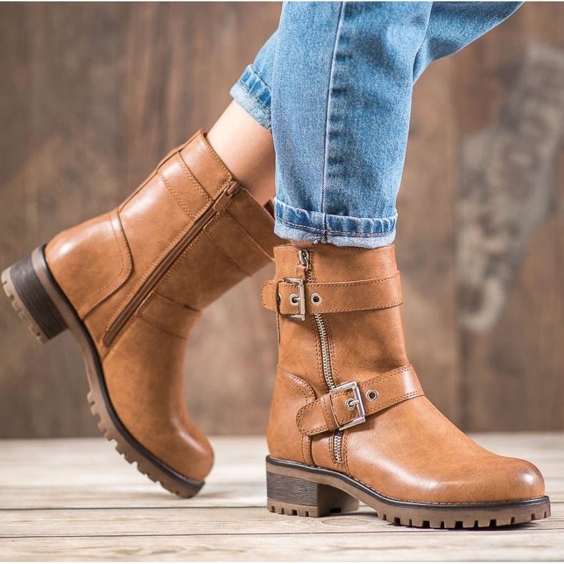 SHELOVET Trabajadores con cremallera adornada marrón 1