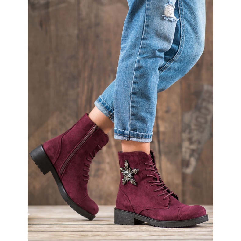 SHELOVET Botas de ante burdeos rojo 1