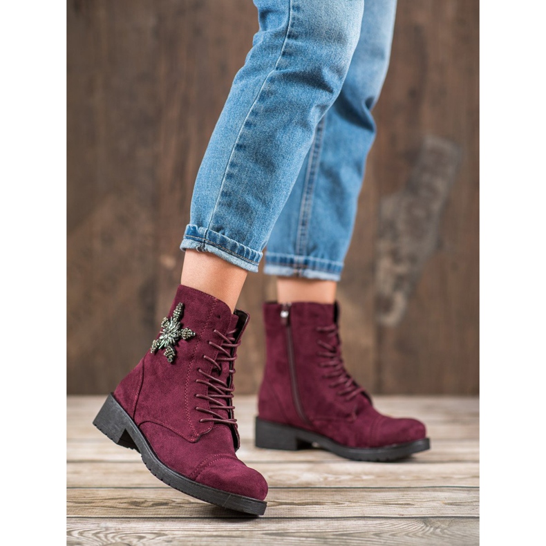 SHELOVET Botas de ante burdeos rojo 2