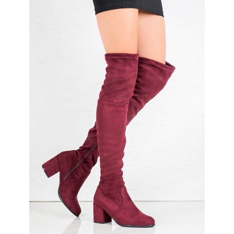 Ideal Shoes Botas de gamuza hasta el muslo rojo 2