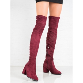 Ideal Shoes Botas de gamuza hasta el muslo rojo 3