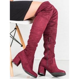 Ideal Shoes Botas de gamuza hasta el muslo rojo 4