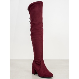 Ideal Shoes Botas de gamuza hasta el muslo rojo 1