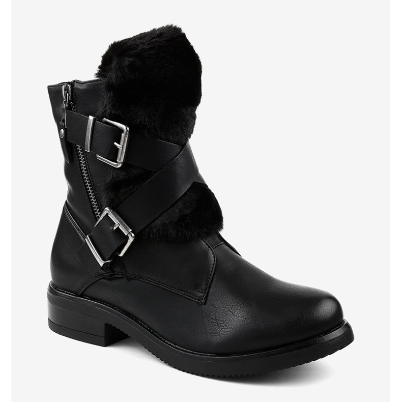 Botas negras planas con pelo 1061A-PA negro 1 Botas negras planas con pelo 1061A-PA negro 1