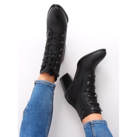 Black 3698 Botas negras con cordones de tacón alto negro 4