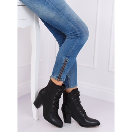 Black 3698 Botas negras con cordones de tacón alto negro 5