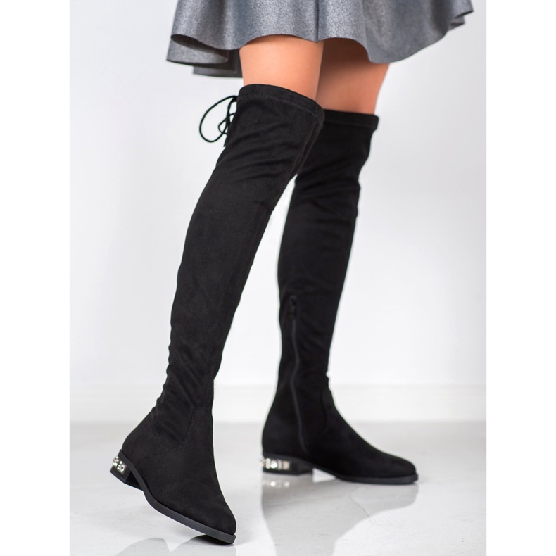 Bestelle Botas hasta el muslo con tacón decorativo negro 1