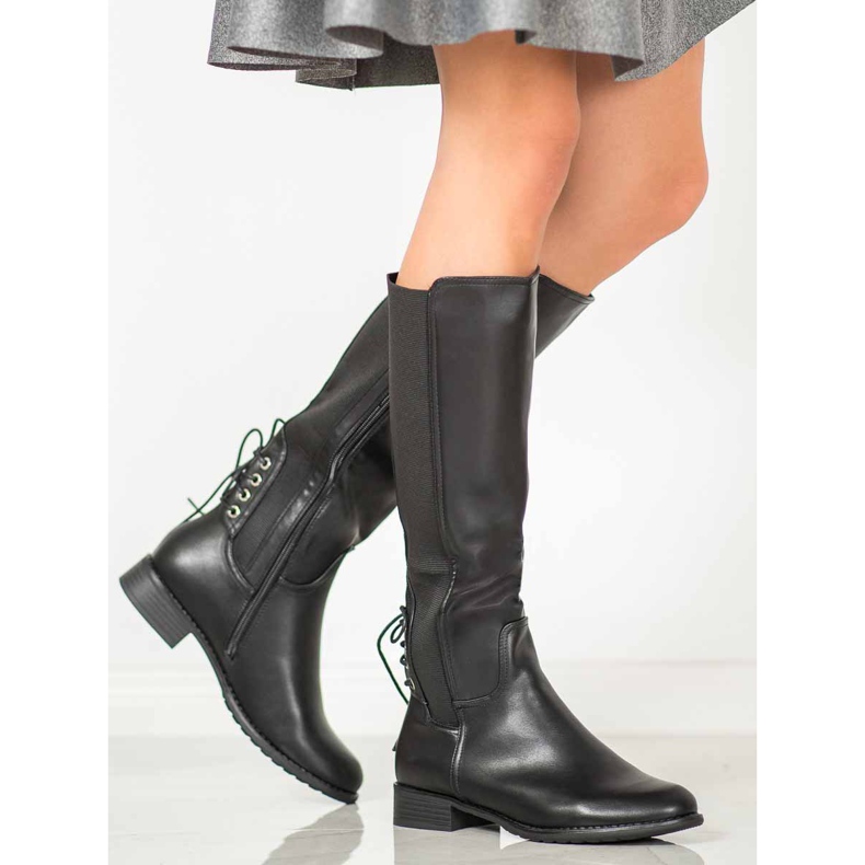SHELOVET Botas de cuero ecológico negro 2