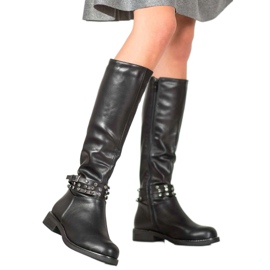 SHELOVET Botas Negras Con Circonita Cúbica negro 2