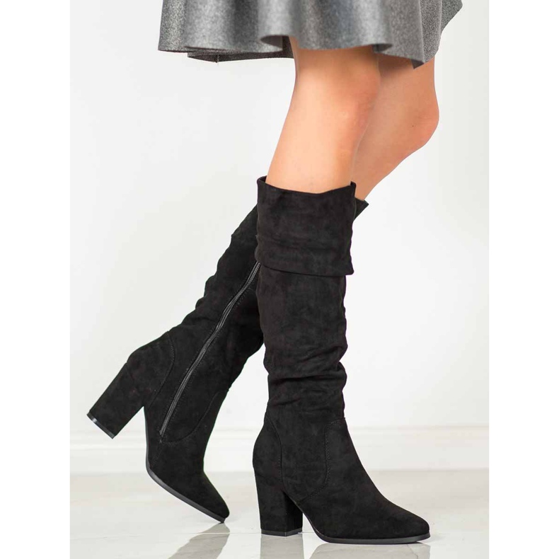 SHELOVET Botas de ante de tacón alto negro 1