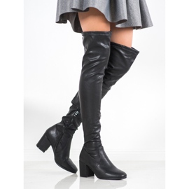 SHELOVET Botas por encima de la rodilla de cuero ecológico negro 2
