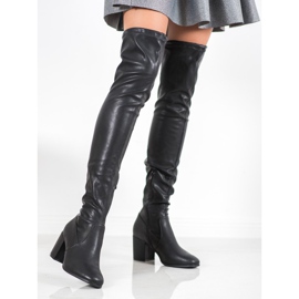 SHELOVET Botas por encima de la rodilla de cuero ecológico negro 3