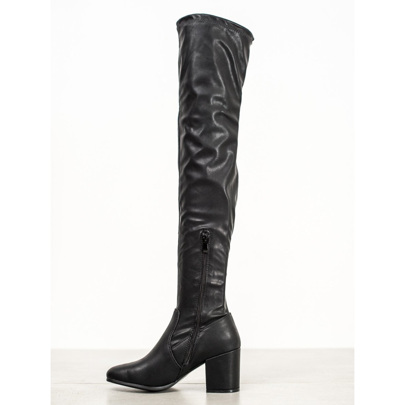 SHELOVET Botas por encima de la rodilla de cuero ecológico negro 1