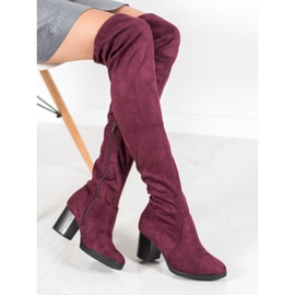 SHELOVET Botas sobre la rodilla de ante rojo 1