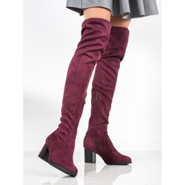 SHELOVET Botas sobre la rodilla de ante rojo 3