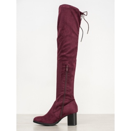 SHELOVET Botas sobre la rodilla de ante rojo 4