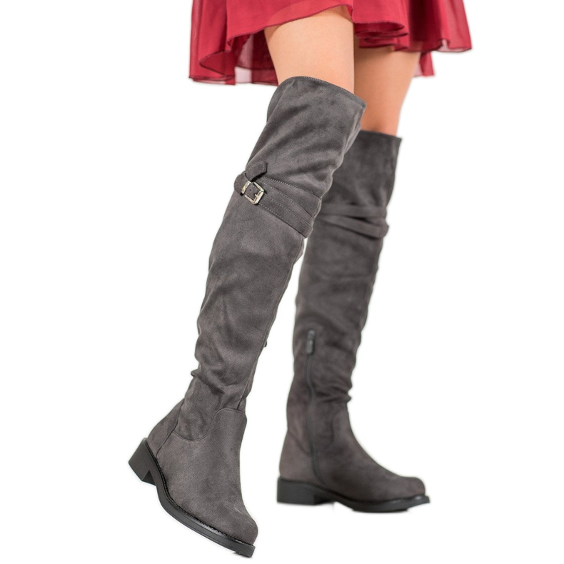 Ideal Shoes Botas elegantes con hebilla gris 1