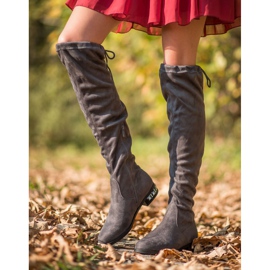 Bestelle Botas hasta el muslo con tacón decorativo gris 4