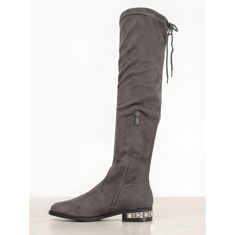Bestelle Botas hasta el muslo con tacón decorativo gris 2