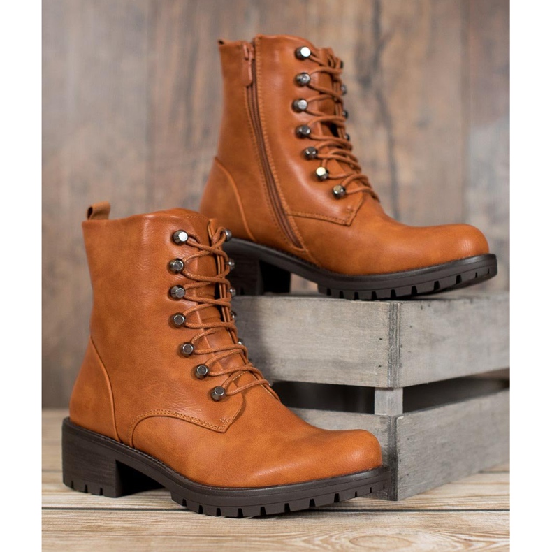 Kayla Trabajadores de la roca con cuero ecológico marrón 1