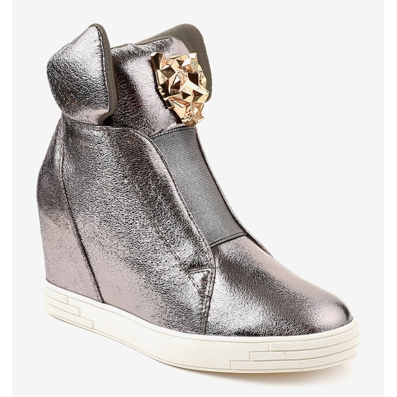 Zapatillas plateadas en el tacón de cuña jaguar KLS-105-4 gris 1