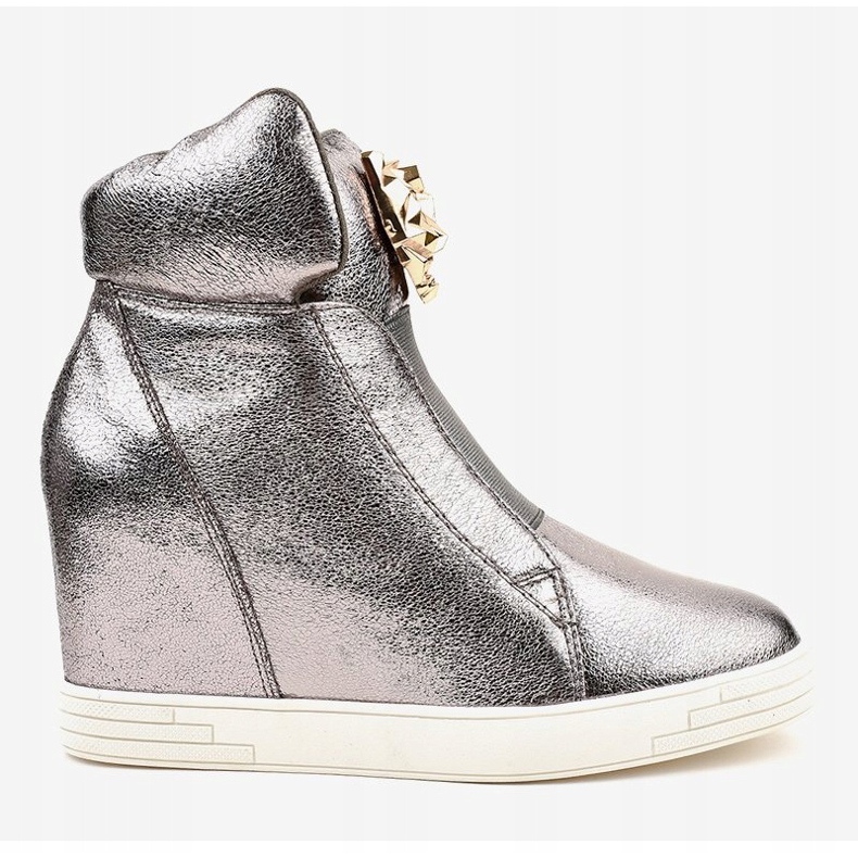 Zapatillas plateadas en el tacón de cuña jaguar KLS-105-4 gris 2