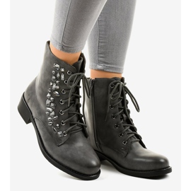 Botines planos grises con pedrería 0-268 2 Botines planos grises con pedrería 0-268 2