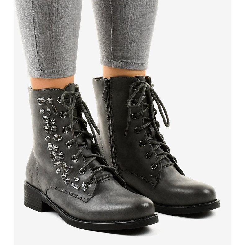 Botines planos grises con pedrería 0-268 1 Botines planos grises con pedrería 0-268 1