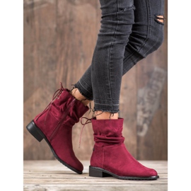 Flyfor Botas de ante con tacón plano rojo 4