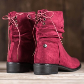 Flyfor Botas de ante con tacón plano rojo 2