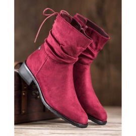 Flyfor Botas de ante con tacón plano rojo 3