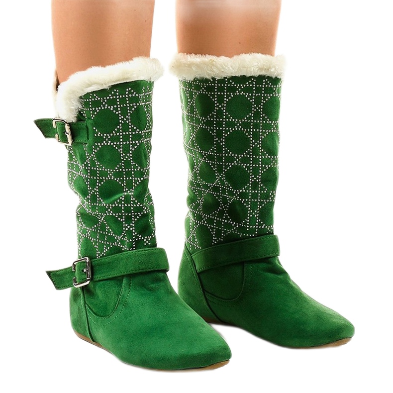 Botas planas verdes hasta la mitad de la pantorrilla R100 1 Botas planas verdes hasta la mitad de la pantorrilla R100 1