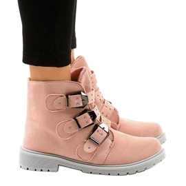 Botines planos de ante rosa con hebillas TL95-4 rosado 2