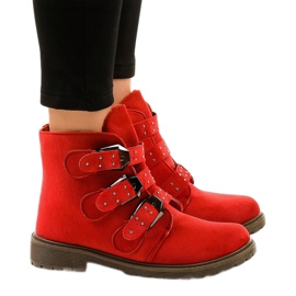 Botines planos de ante rojo con hebillas TL95-4 2