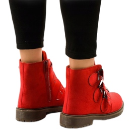 Botines planos de ante rojo con hebillas TL95-4 3