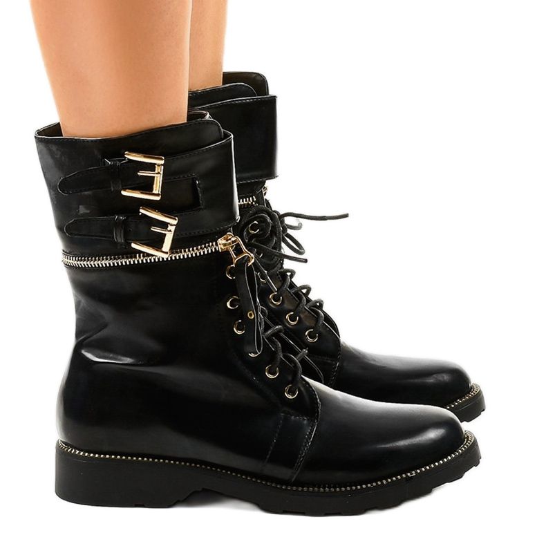 Botas militares negras con cremallera ZH35 negro 1 Botas militares negras con cremallera ZH35 negro 1