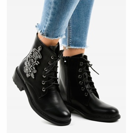 Botines planos negros con piedras BH5501 2