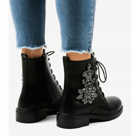 Botines planos negros con piedras BH5501 4