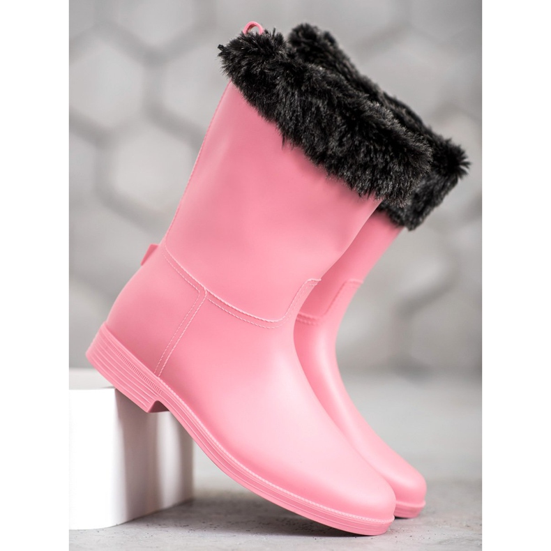 SHELOVET Botas de lluvia con pelo rosa 1