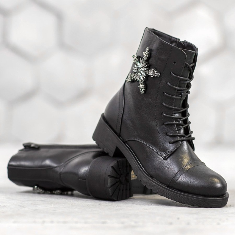 SHELOVET Trabajadores clásicos con cristales negro 1