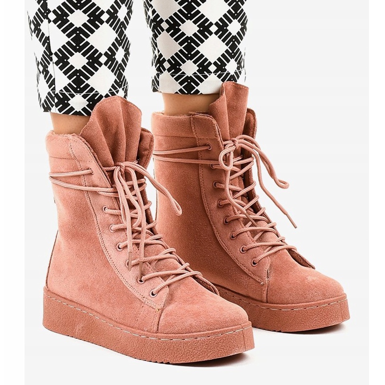 Botas planas de ante rosa 7-3727B rosado 1 Botas planas de ante rosa 7-3727B rosado 1