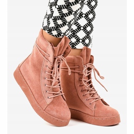 Botas planas de ante rosa 7-3727B rosado 2 Botas planas de ante rosa 7-3727B rosado 2