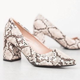 Seastar Zapatos de tacón con estampado de serpiente blanco 1