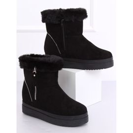 Black PP-30 Botas de nieve negras con pelo negro 4