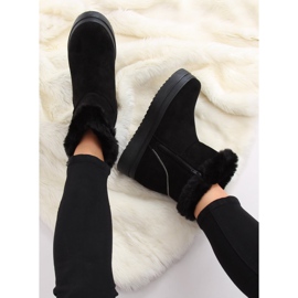 Black PP-30 Botas de nieve negras con pelo negro 5