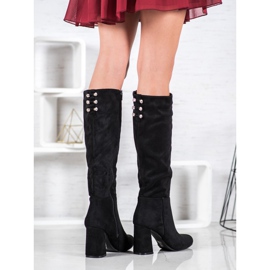 SHELOVET Botas de ante con circonita cúbica negro 2
