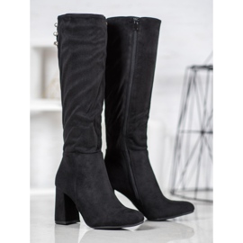 SHELOVET Botas de ante con circonita cúbica negro 4