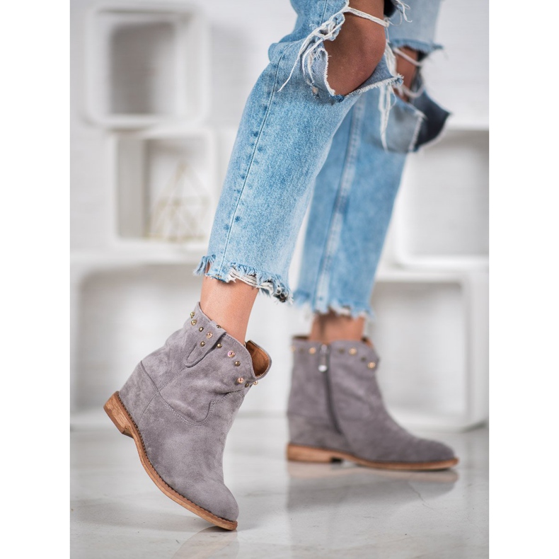 Bella Paris Botas camperas de ante con jets gris 1