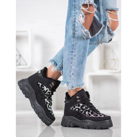 SHELOVET Zapatillas con estampado de leopardo negro 1