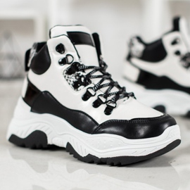 Bella Paris Zapatillas de deporte con cordones de moda blanco negro 1